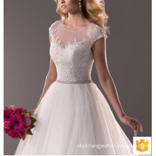 Lace patch cap sleeve ball gown chapel train wedding dress